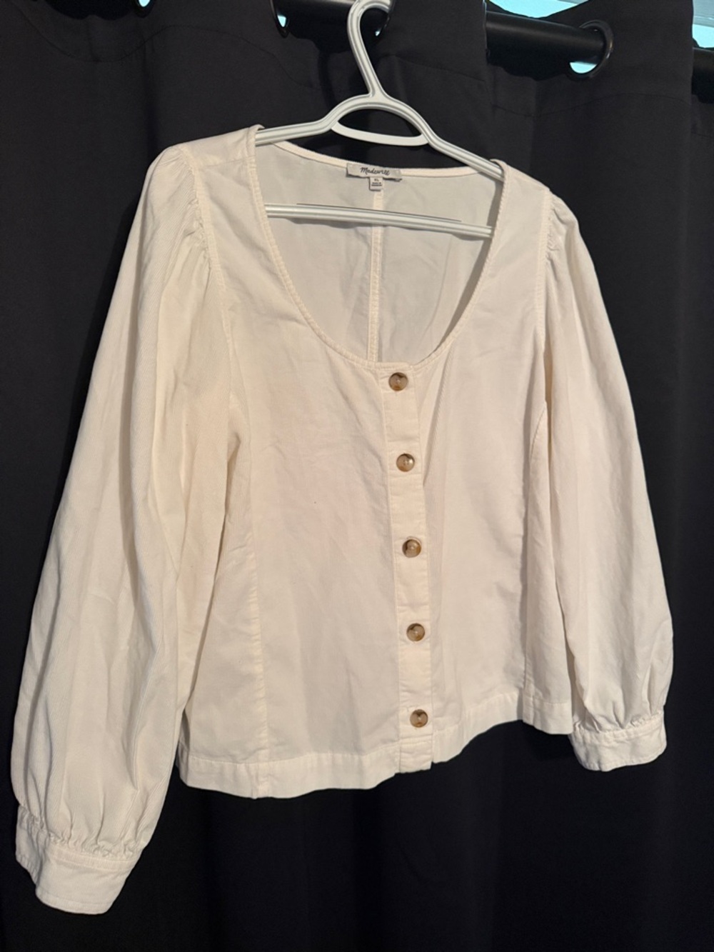 Madewell Cream Button-Front Scoop-Neck Blouse